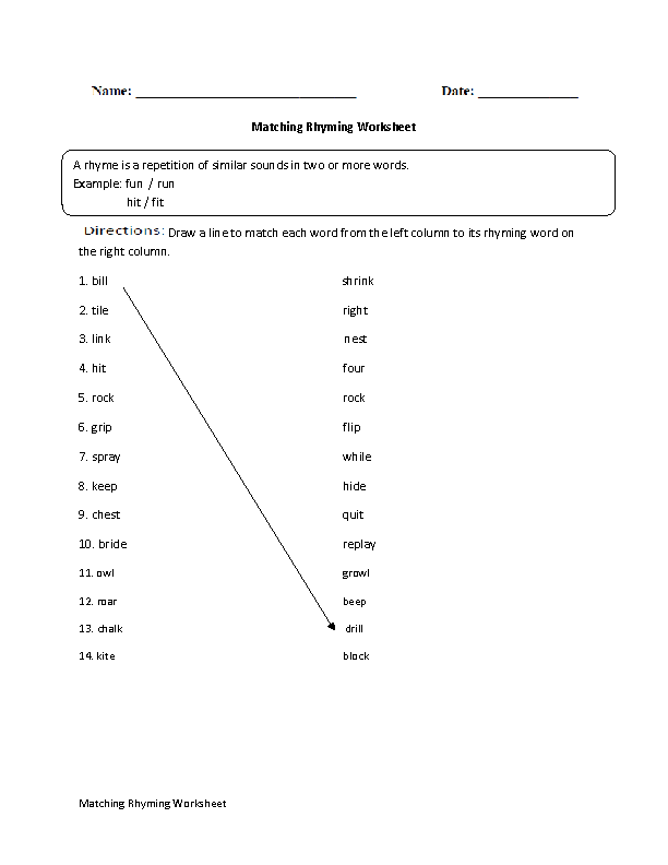 Matching with Rhyme Worksheet