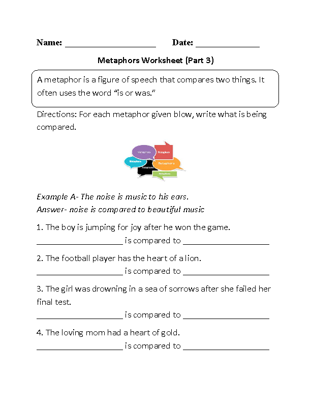 Metaphor Worksheet Part 3 Beginner