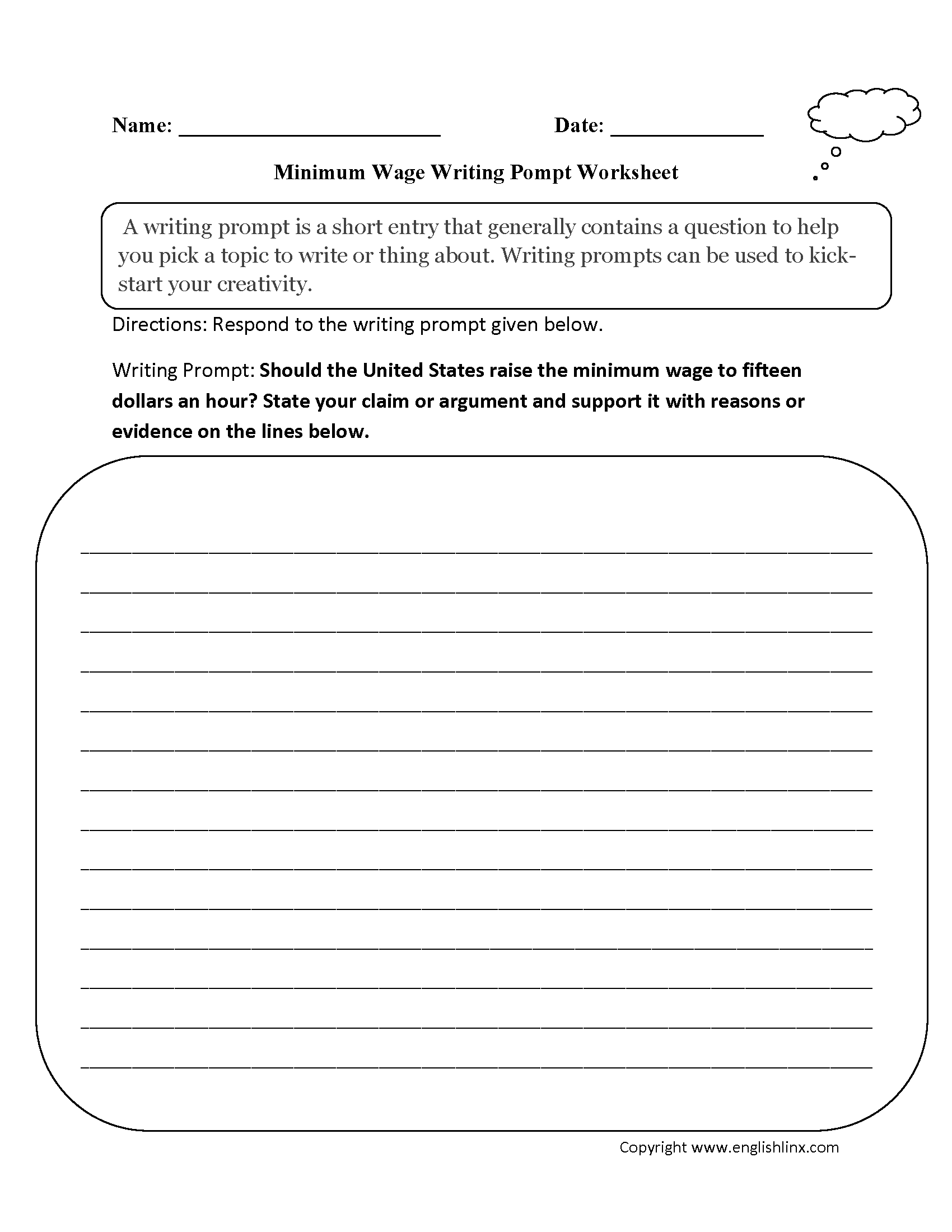 Minimum Wage Argumentative Writing Prompts Worksheets