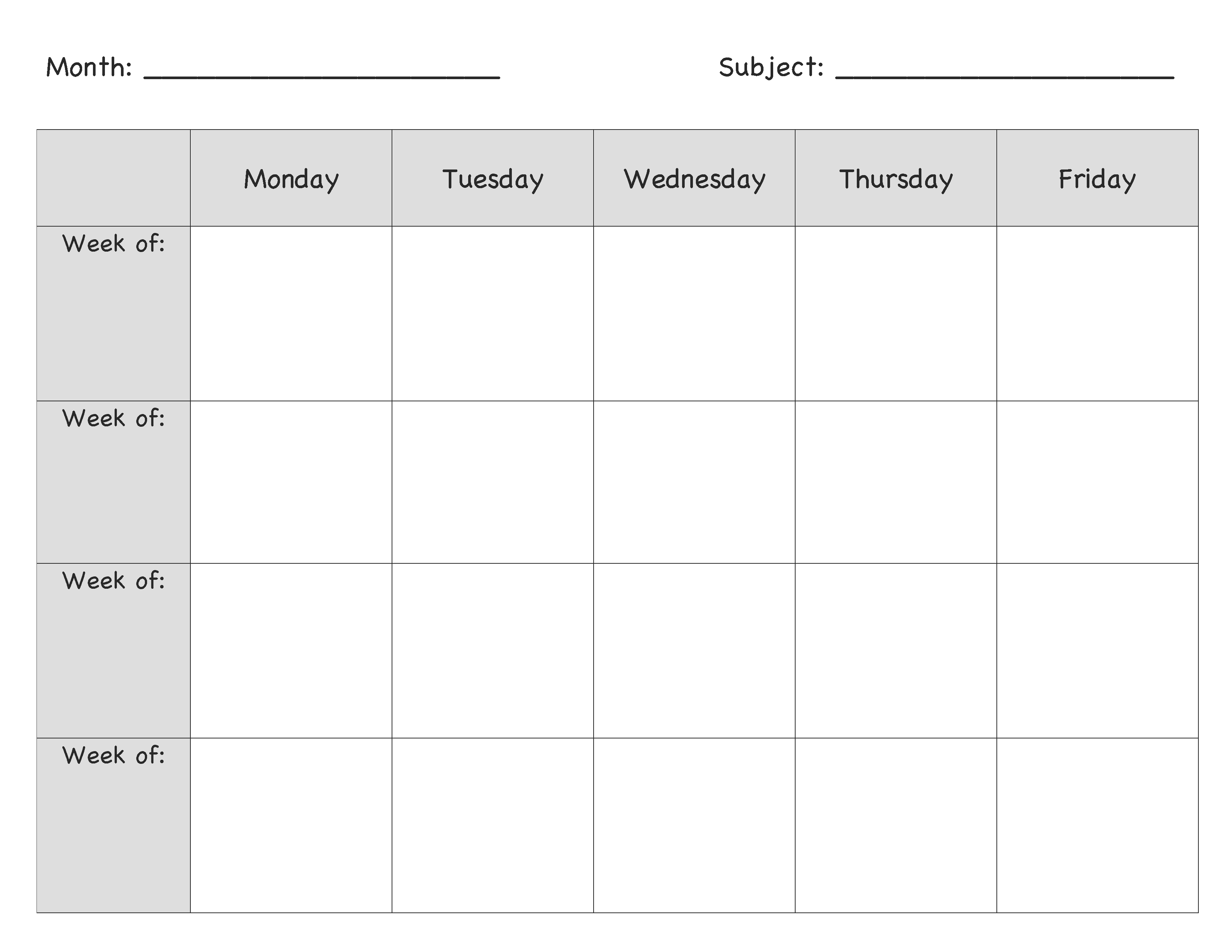 Monthly Lesson Plan Template