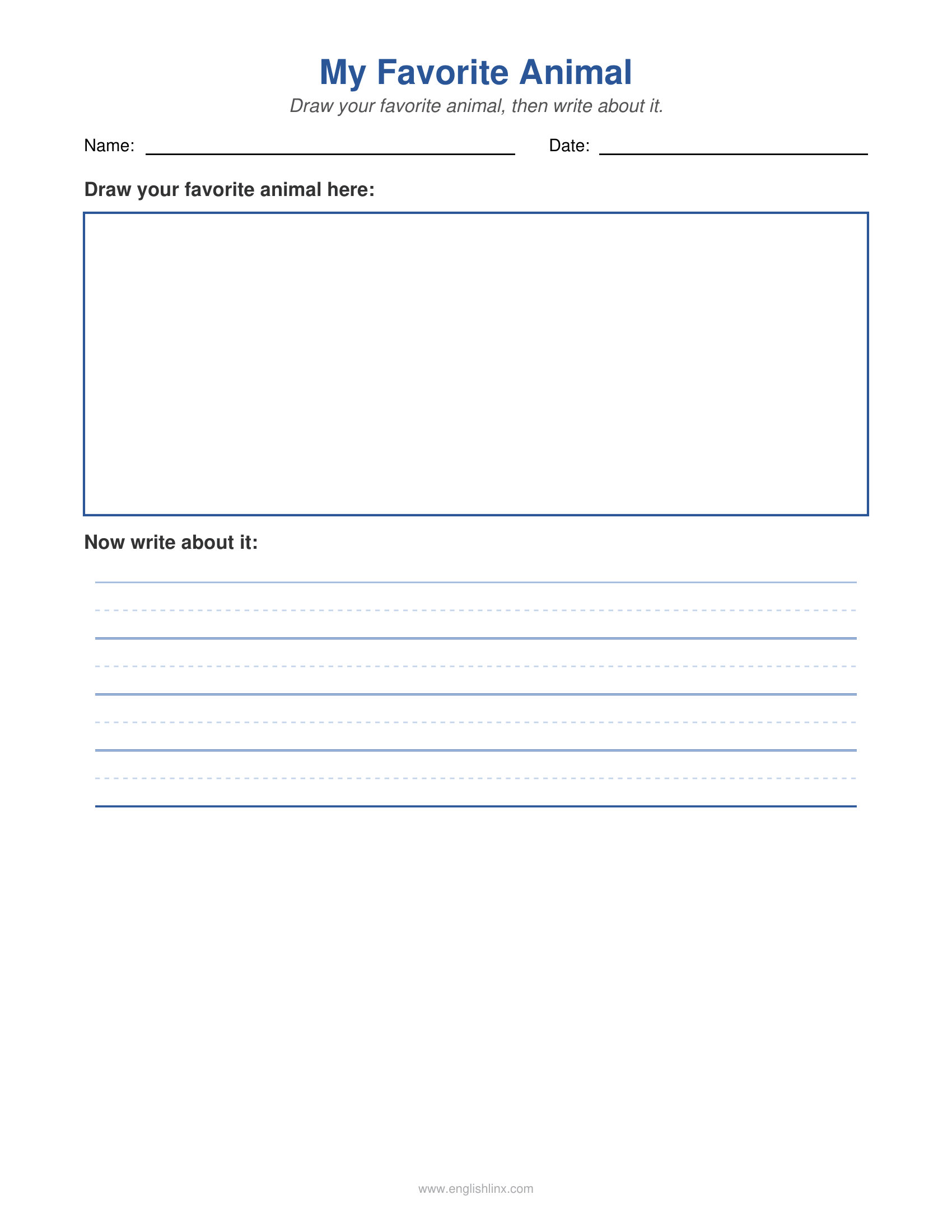 My Favorite Animal 1st Grade Writing Worksheets
