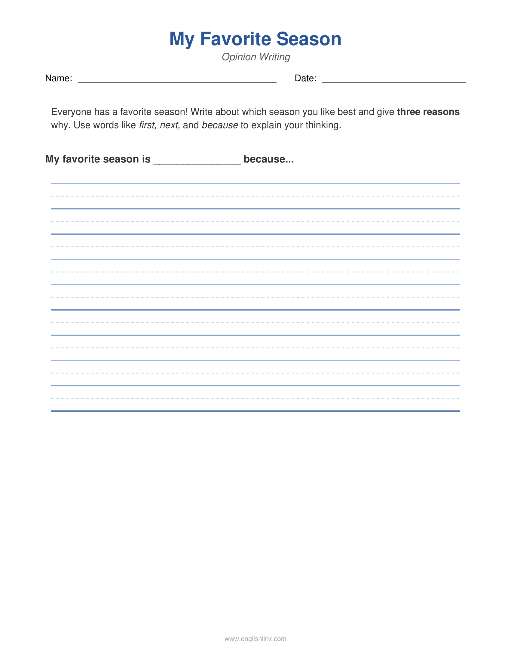 Favorite Season 2nd Grade Writing Worksheets
