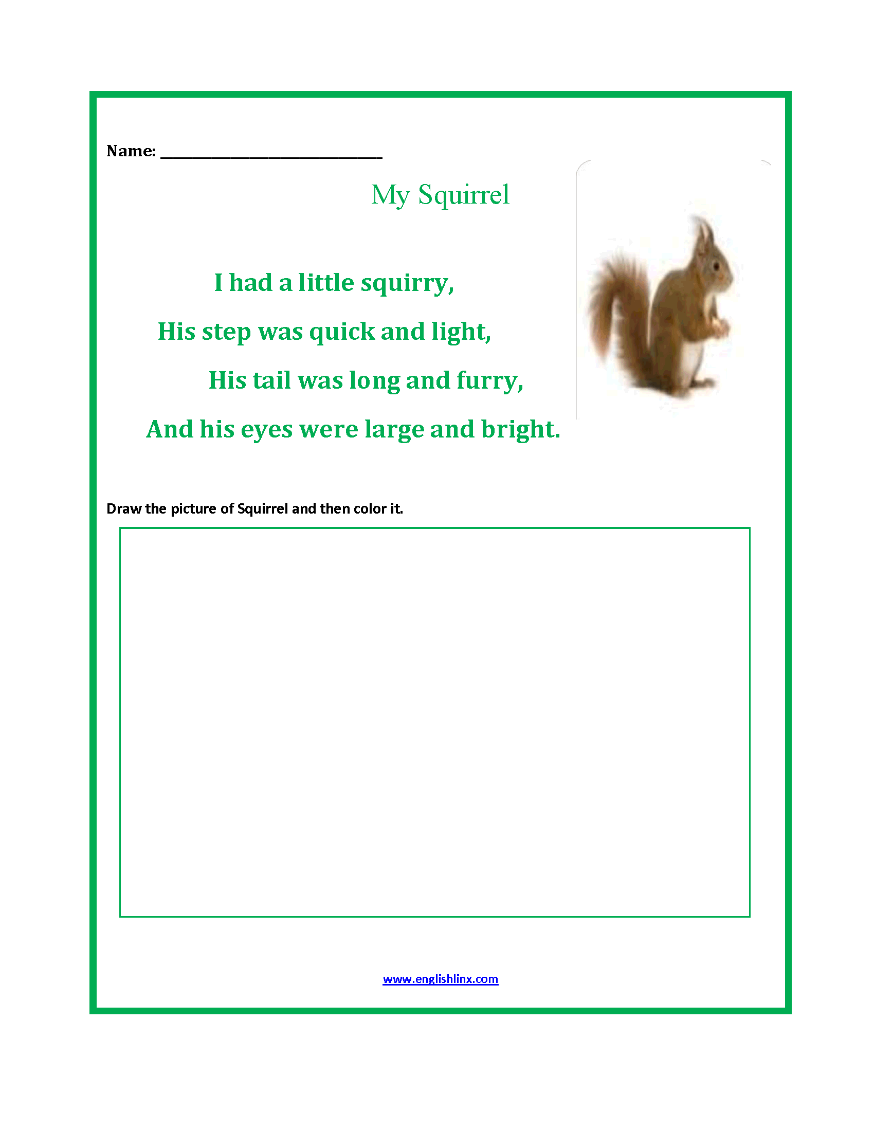 My Squirrel Poetry Worksheets
