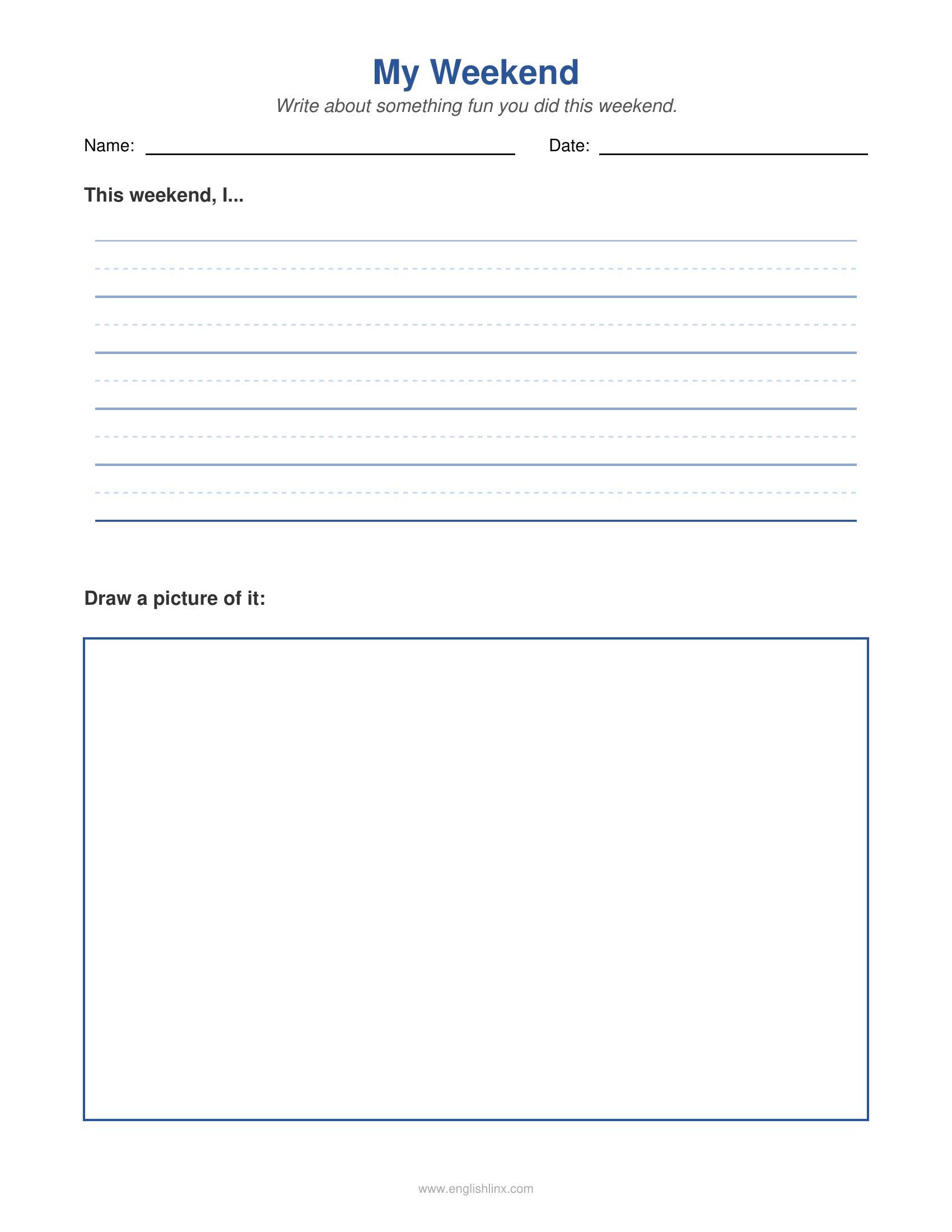 My Weekend 1st Grade Writing Worksheets