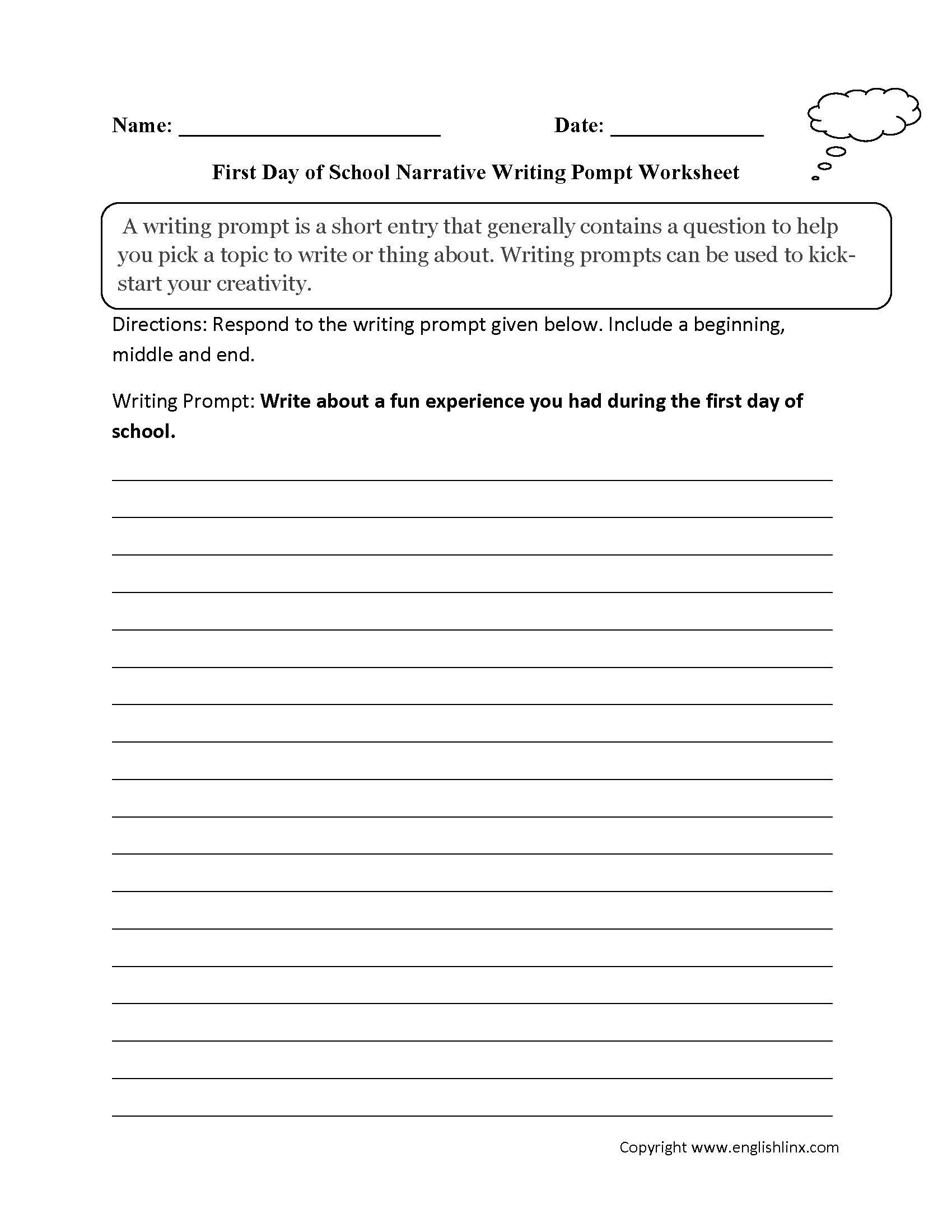 Writing Prompts Worksheets | Narrative Writing Prompt Worksheets