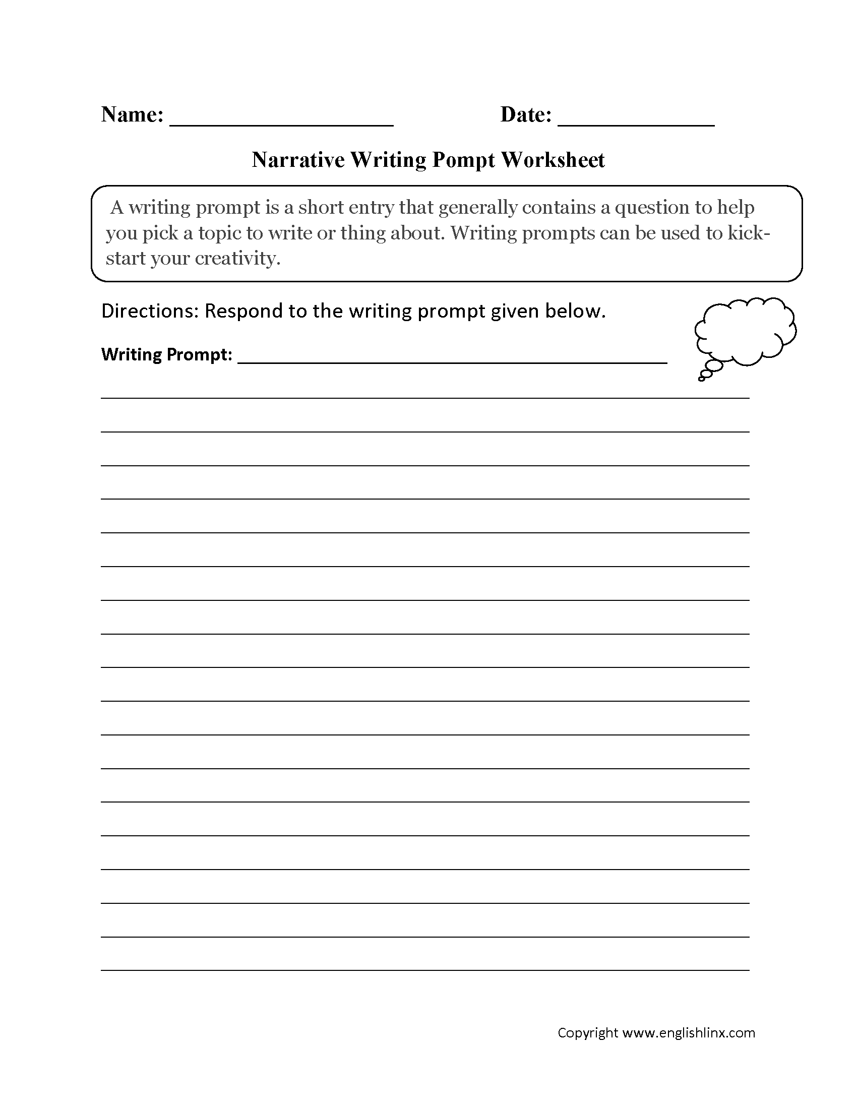 Narrative Writing Prompt Worksheet