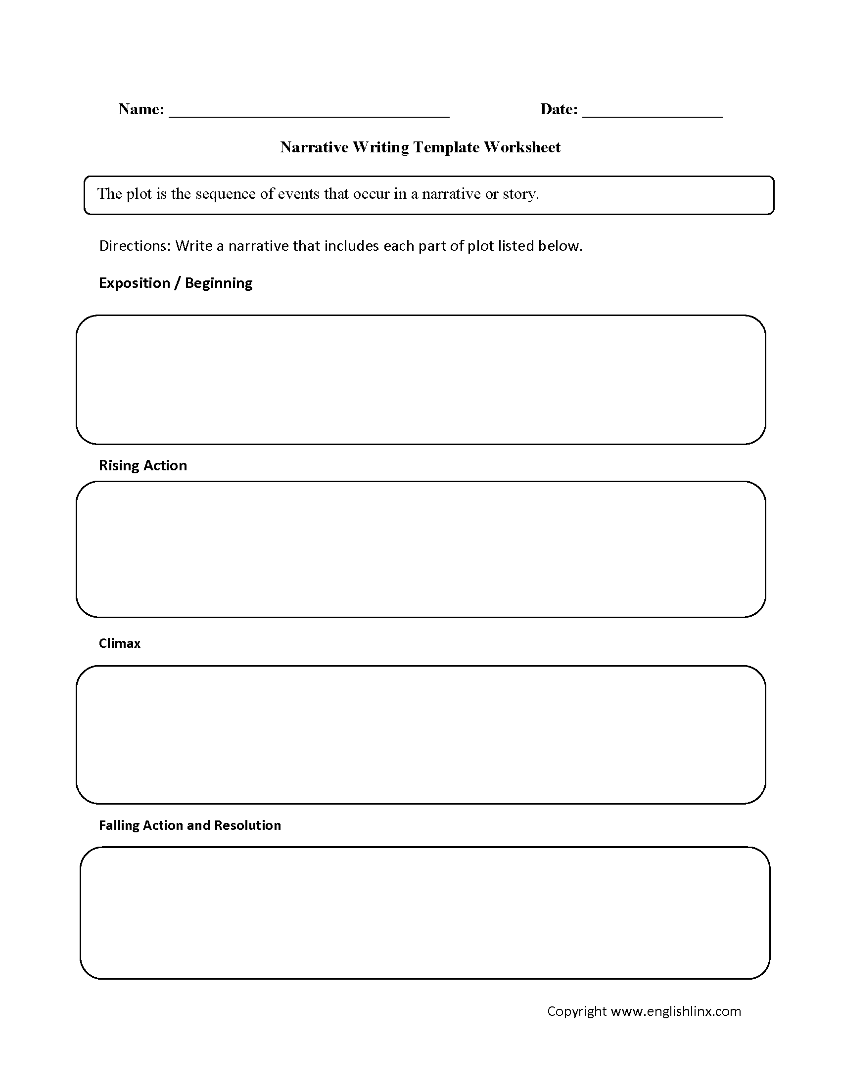 Narrative Writing Template Worksheet