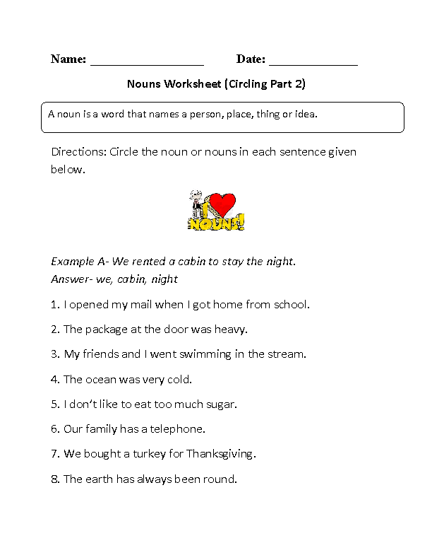Circling Nouns Worksheet Part 2