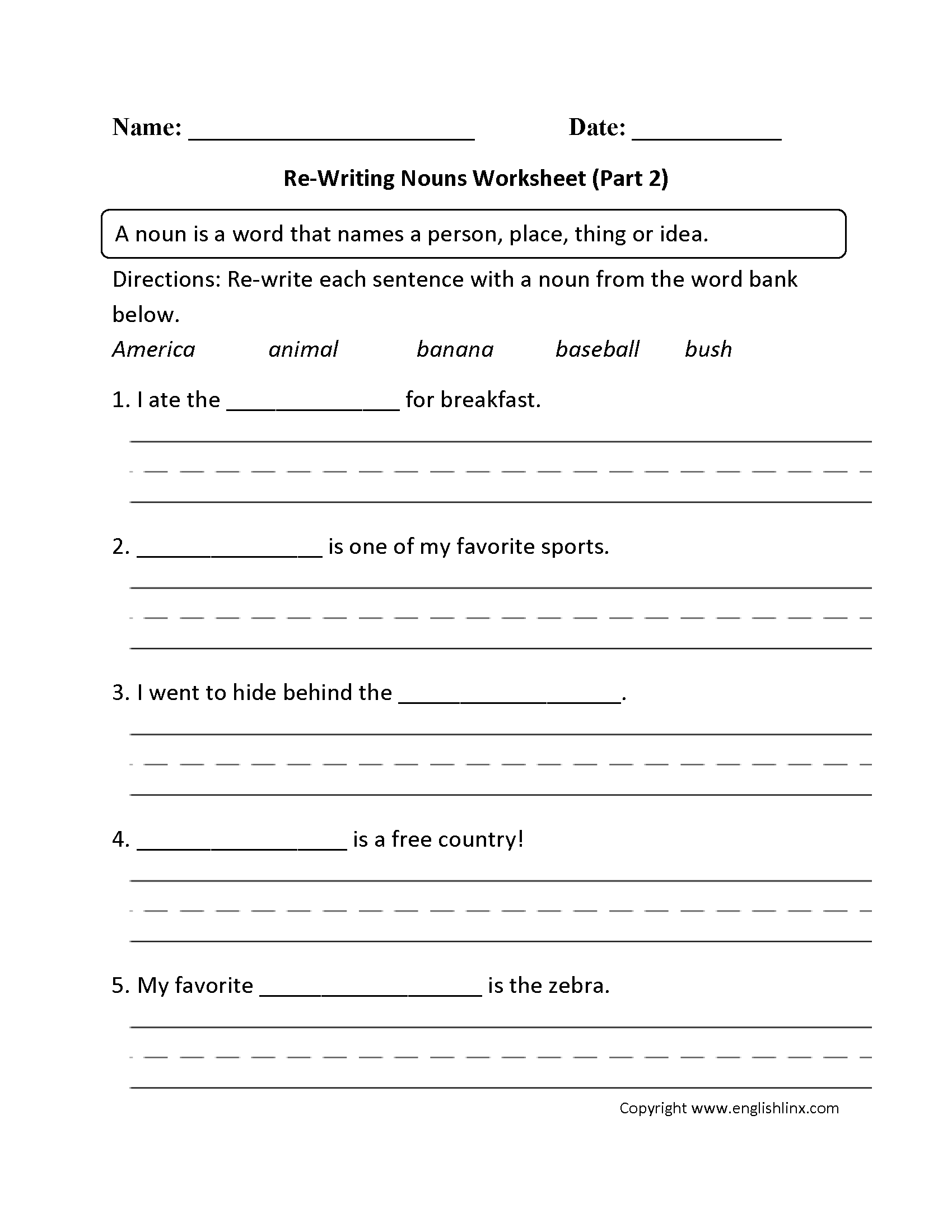 Re-Writing Nouns Worksheet Part 2