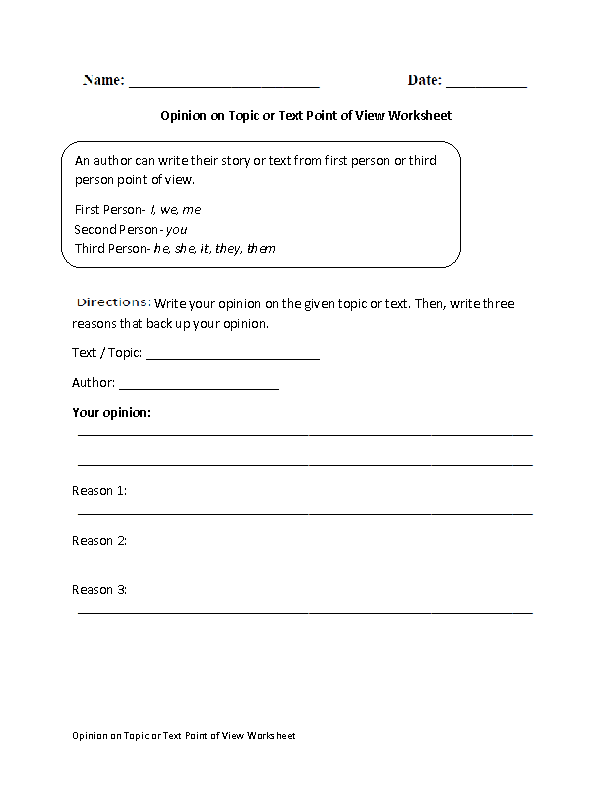 Opinion on Topic or Text Point of View Worksheet