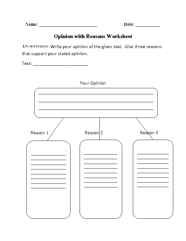 Opinion with Reasons Reading Comprehension Worksheets