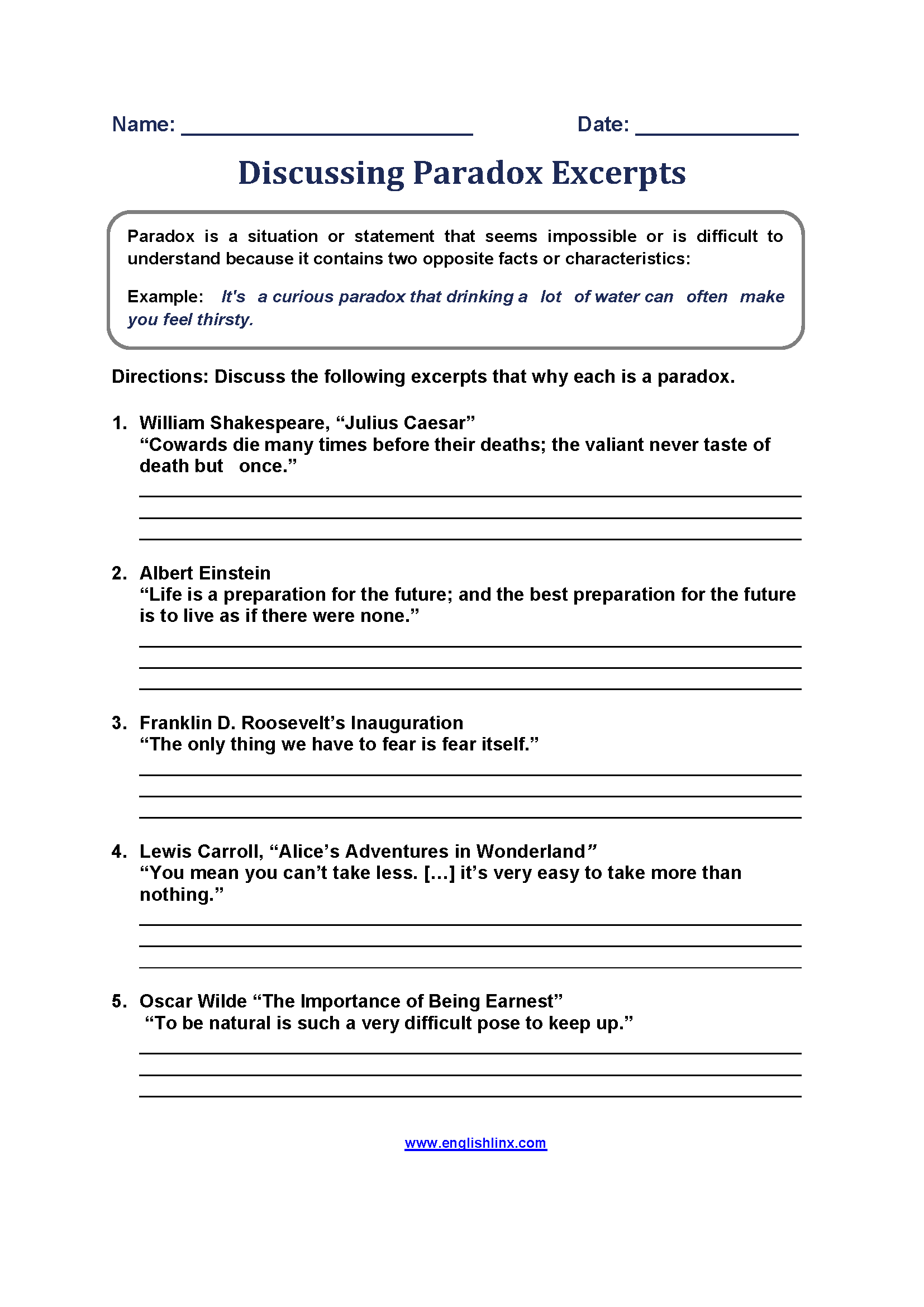 Paradox Discussion Worksheets