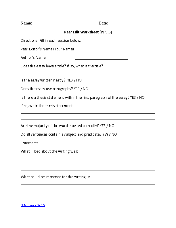 Writing Worksheet For Grade 5