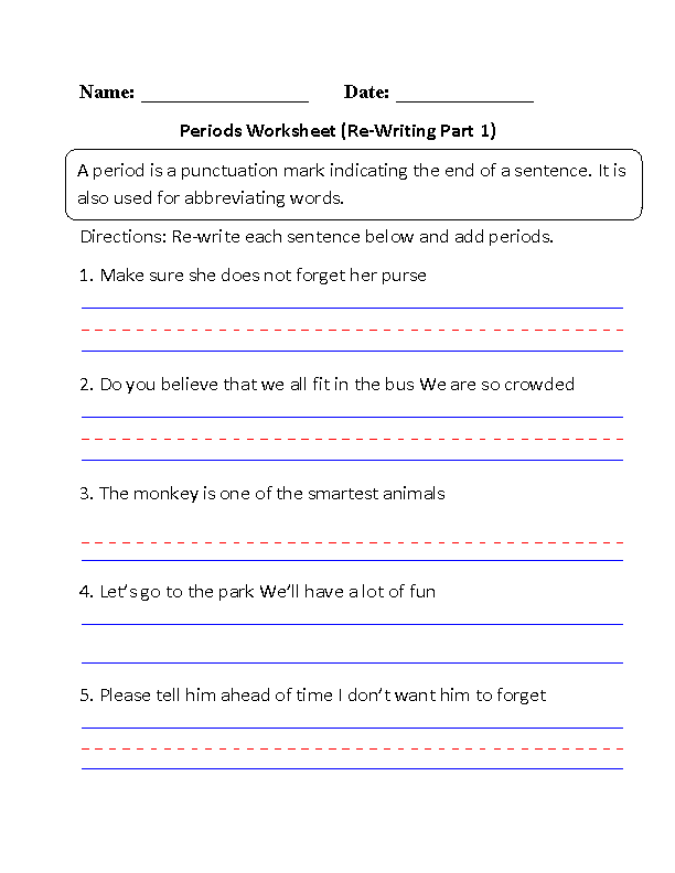 Re-Writing Periods Worksheet<br>Part 1