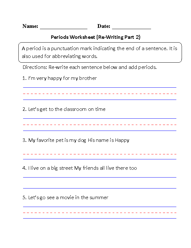 Re-Writing Periods Worksheet Part 2