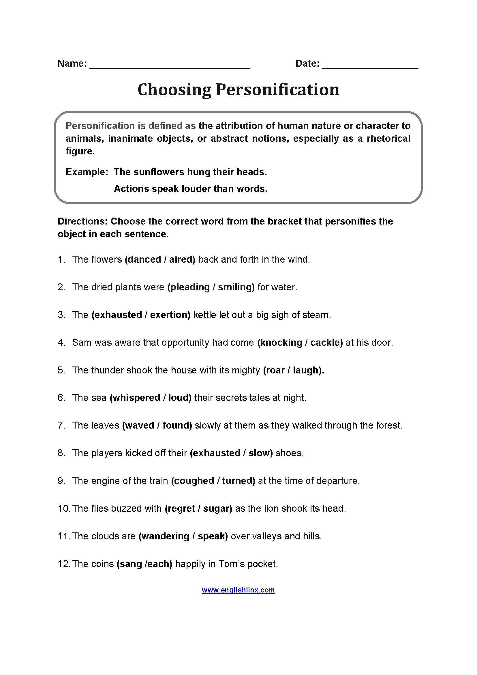 Personification Worksheet Grade 4 Prntbl concejomunicipaldechinu gov co