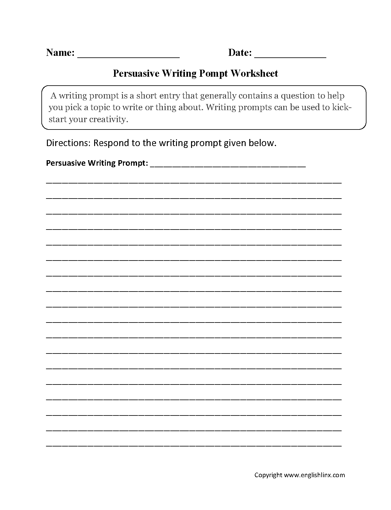 Persuasive Writing Prompt Worksheet