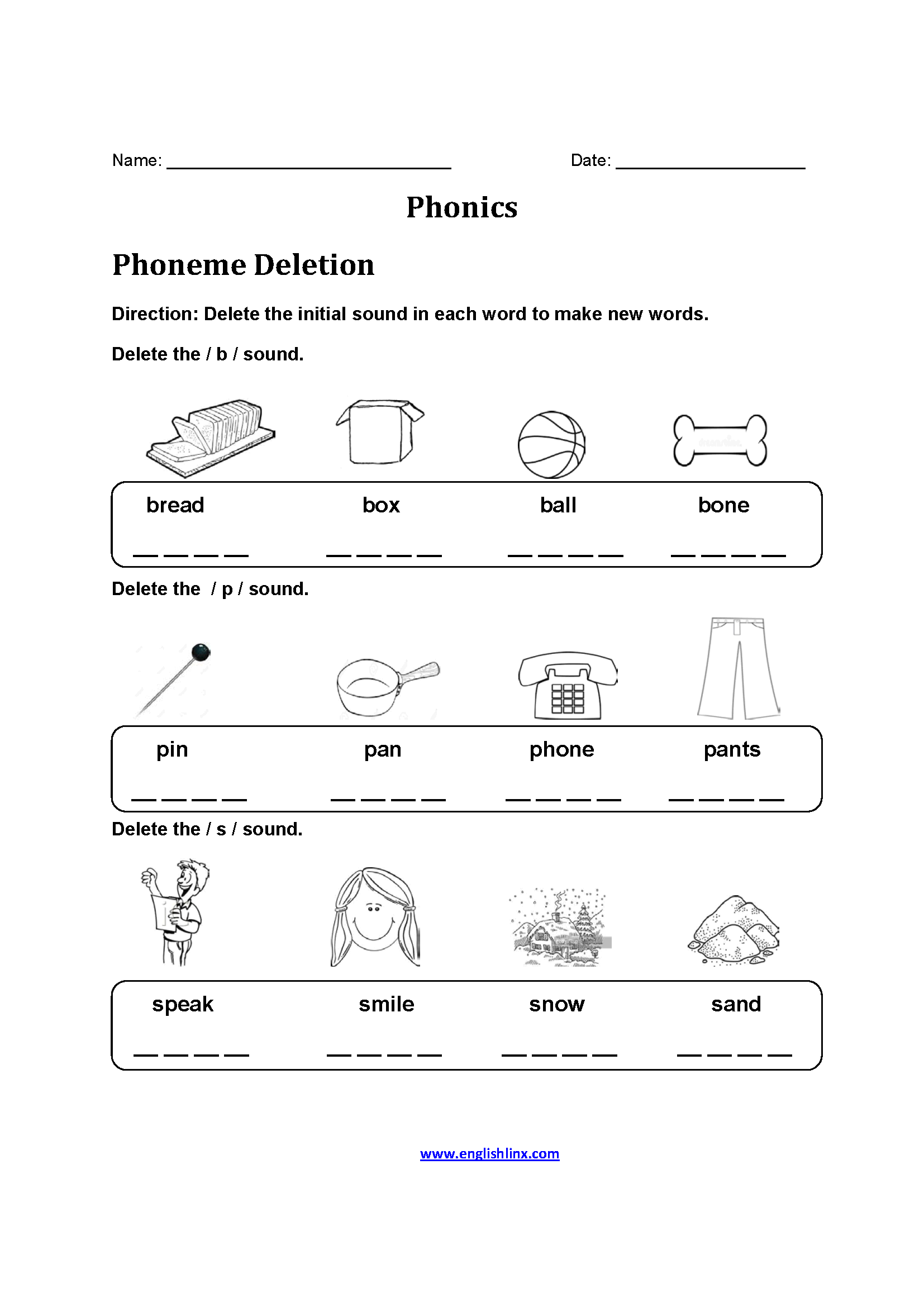 Phoneme Deletion Letter B Phonics Worksheets