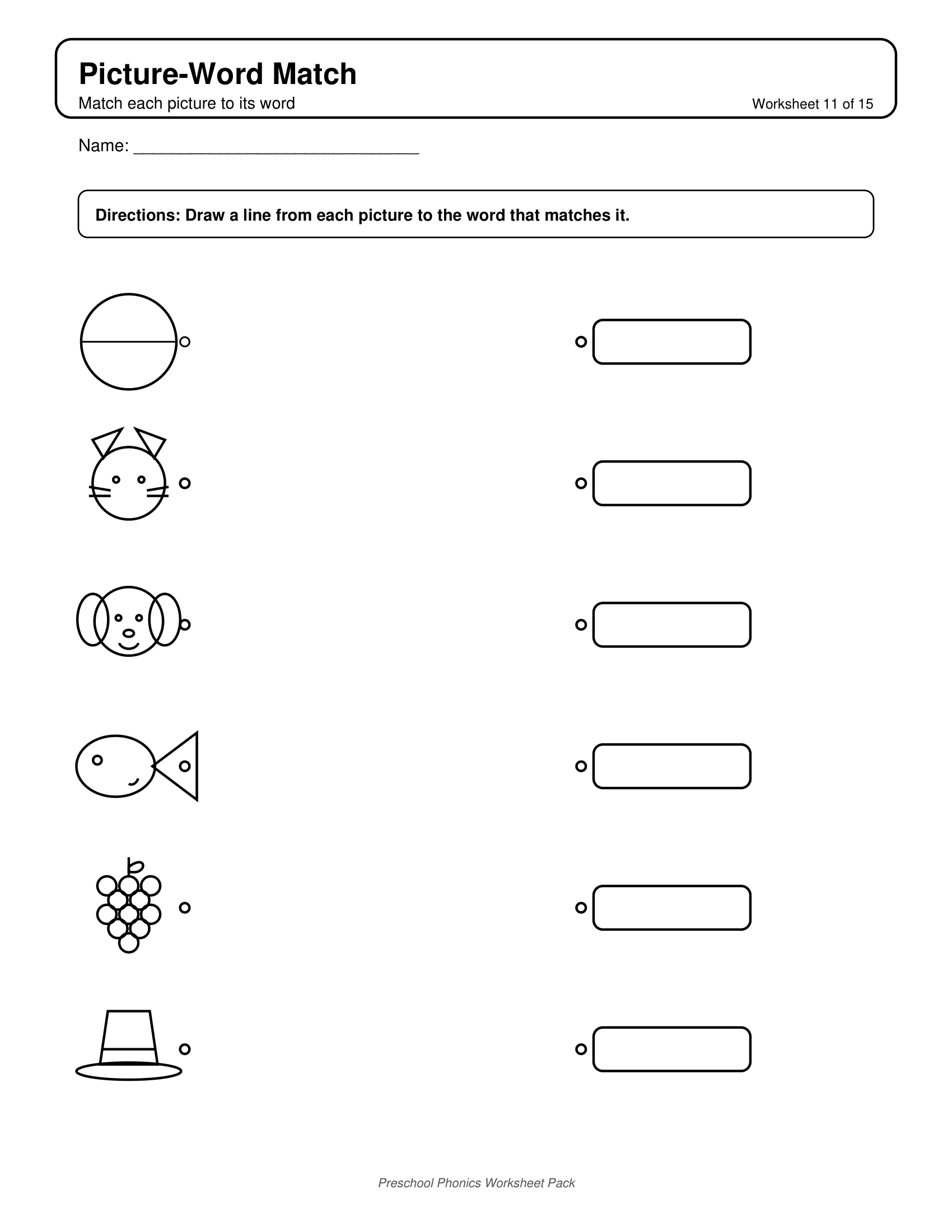 Picture Word Match 1 Phonics Worksheets for Preschool