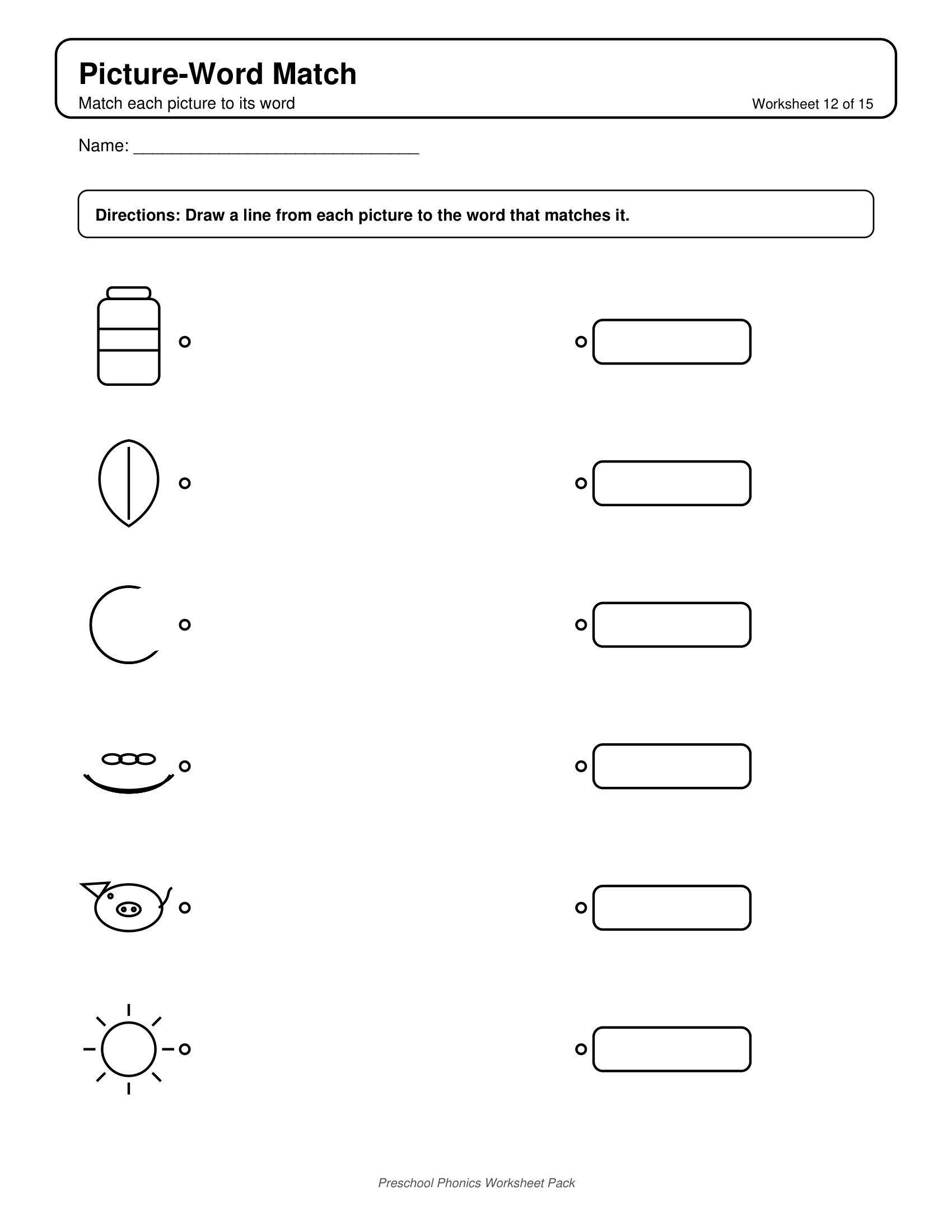 Picture Word Match 2 Phonics Worksheets for Preschool