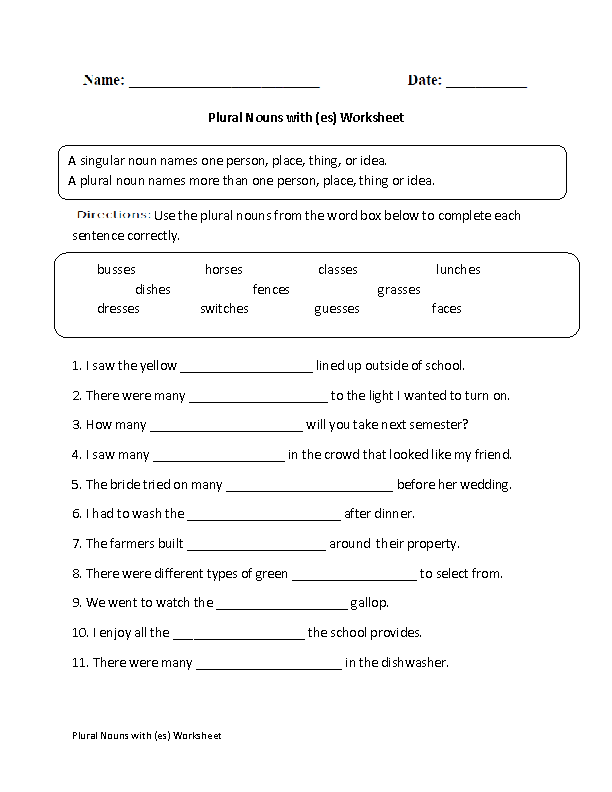 Plurals add s or es | Plurals Assessment - Classful