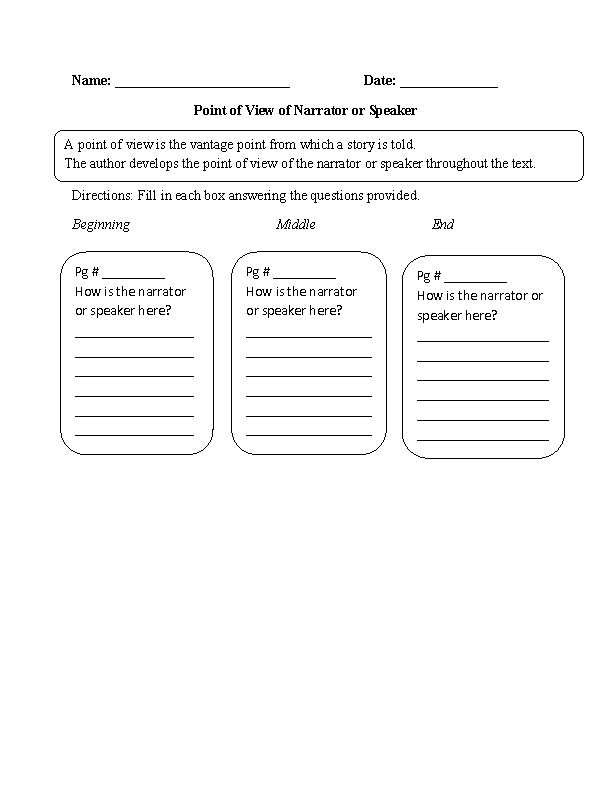 Character Point of View Worksheet