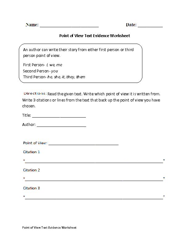 Point of View Text Evidence Worksheet