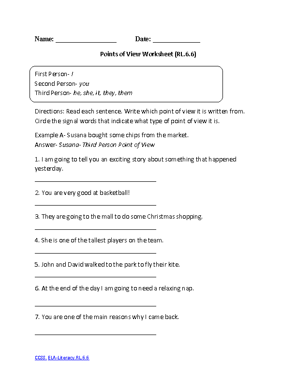 6th Grade Common Core | Reading Literature Worksheets