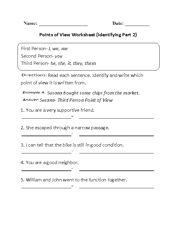 Writing Points of View Worksheet Part 2