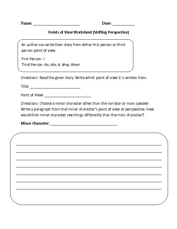 Shifting Perspectives Point of View Worksheet