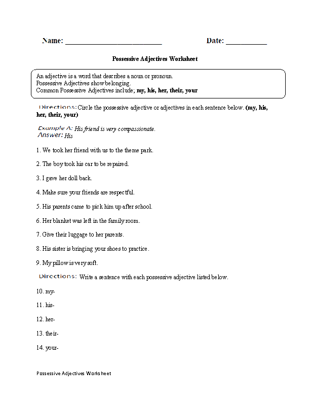 His or her? worksheet