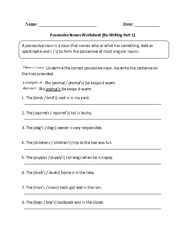 Re-Writing Possessive Nouns Worksheet