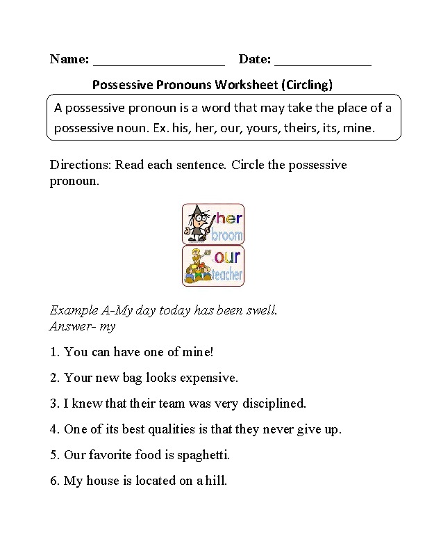Circling Possessive Pronouns Worksheet Part 1