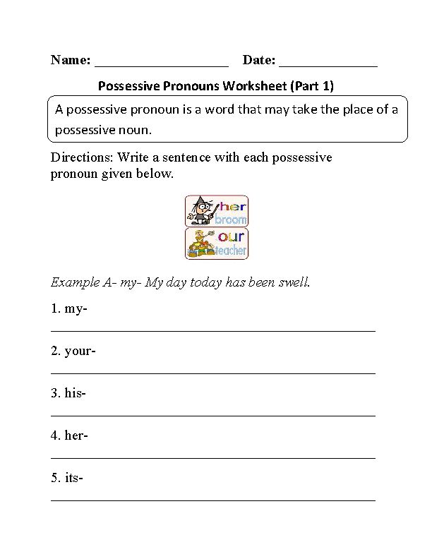 Writing Possessive Pronouns Worksheet Part 1