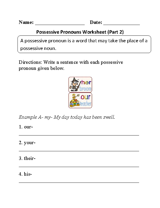 Writing Possessive Pronouns Worksheet Part 2
