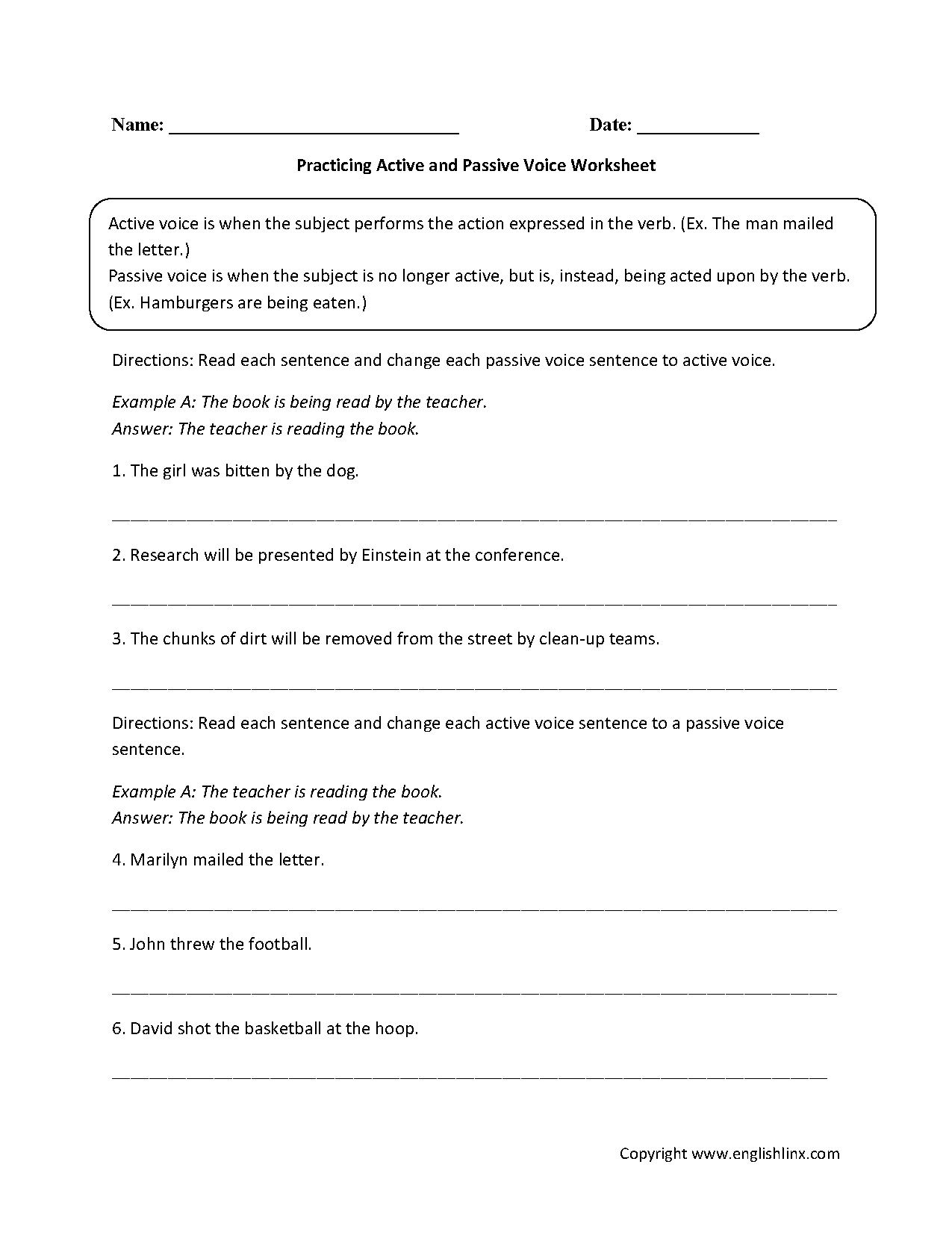 Active and Passive Voice Worksheets