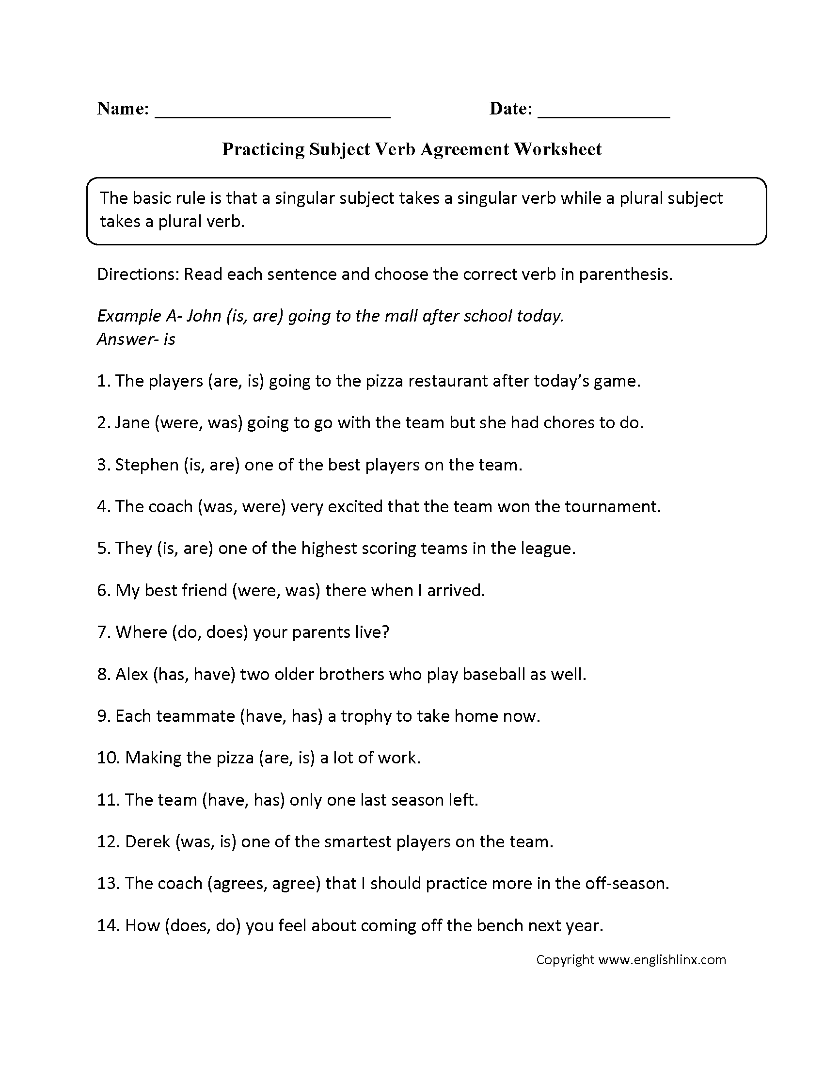 Word Usage Worksheets Subject Verb Agreement Worksheets