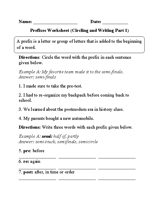 Englishlinx Prefixes Worksheets