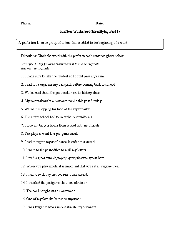 Circling Prefix Worksheet