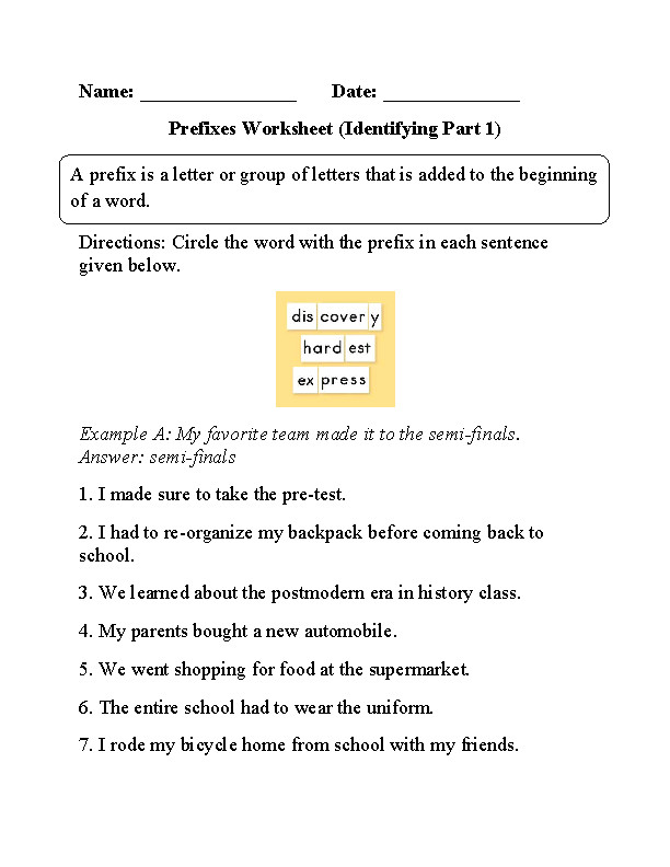 Circling Prefixes Worksheet