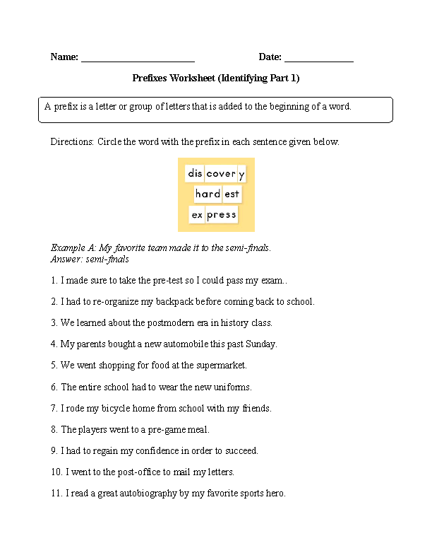 Finding Prefixes Worksheet