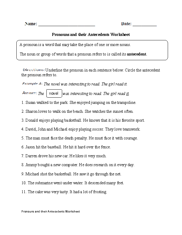 Pronouns Antecedents 2