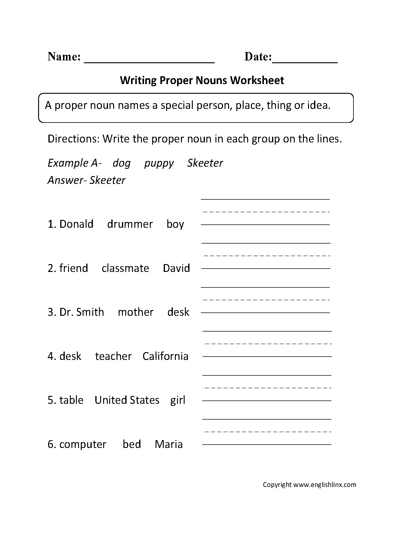 Proper and Common Nouns Worksheets  Writing Proper Nouns Worksheet Regarding Proper Nouns Worksheet 2nd Grade