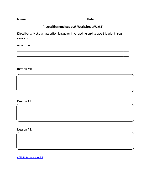 6th Grade Common Core | Writing Worksheets