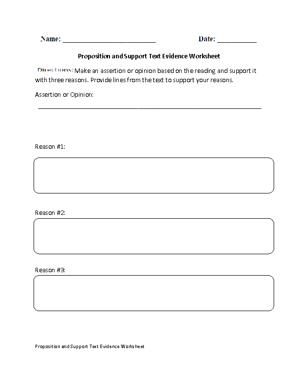Proposition and Support Text Evidence Worksheet