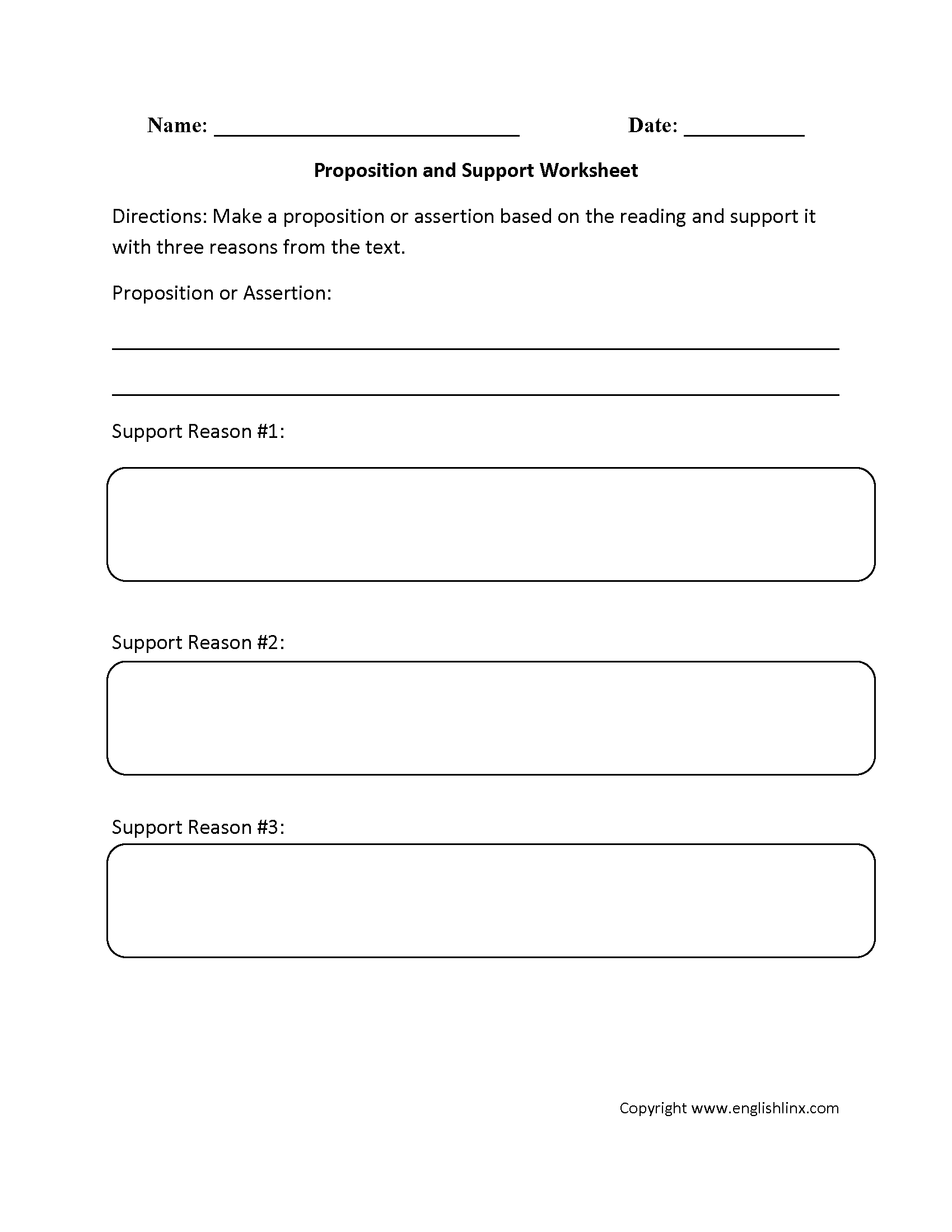 Proposition and Support Reading Comprehension Worksheet