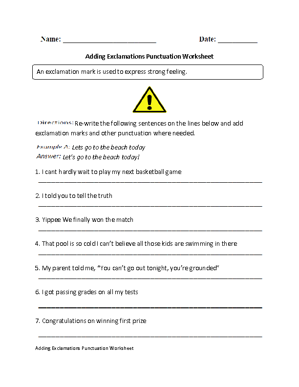 Exclamation Marks Punctuation Worksheet