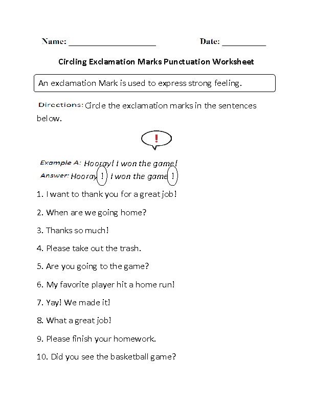 Circling Exclamation Marks Punctuation Worksheet