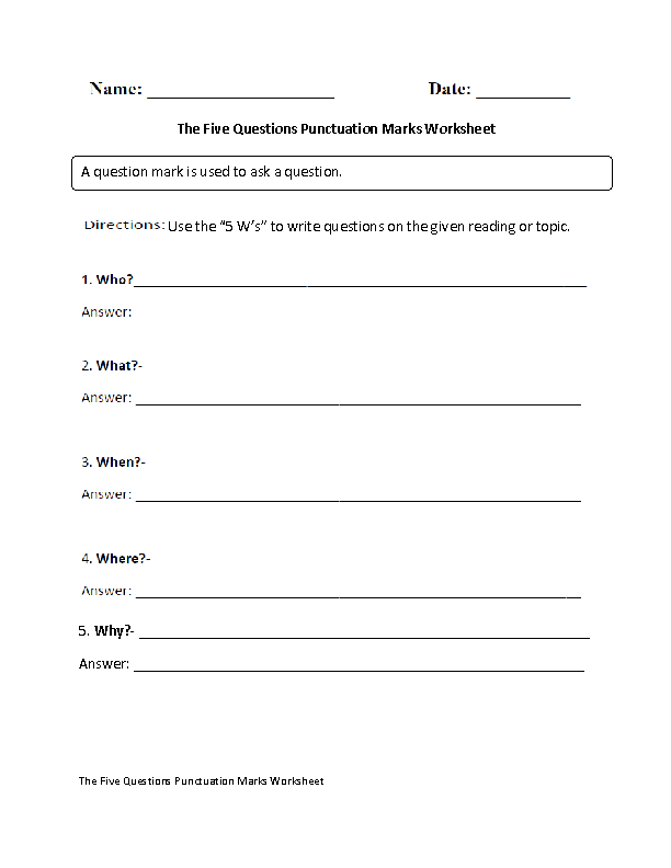 Question Marks Punctuation Worksheet