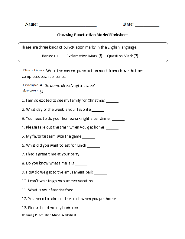 worksheet on punctuation rules